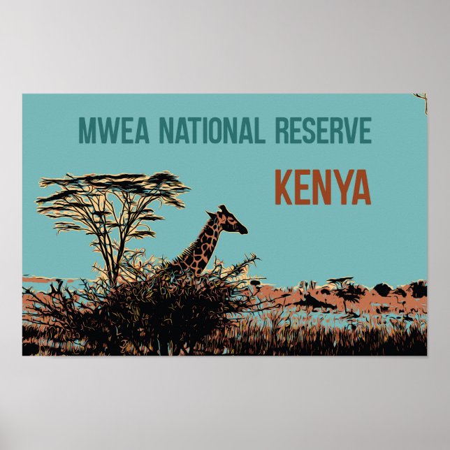 Poster Girafa na Reserva Nacional de Mwea, Quênia (Frente)