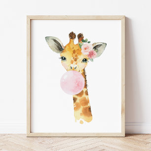 Poster Girafa, Safari, Chiclete Rosa, Quarto de Menina