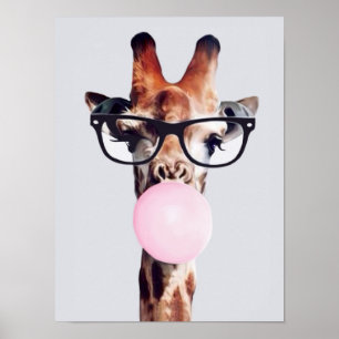 Poster Girafa Vestindo Óculos soprando pastilha elástica