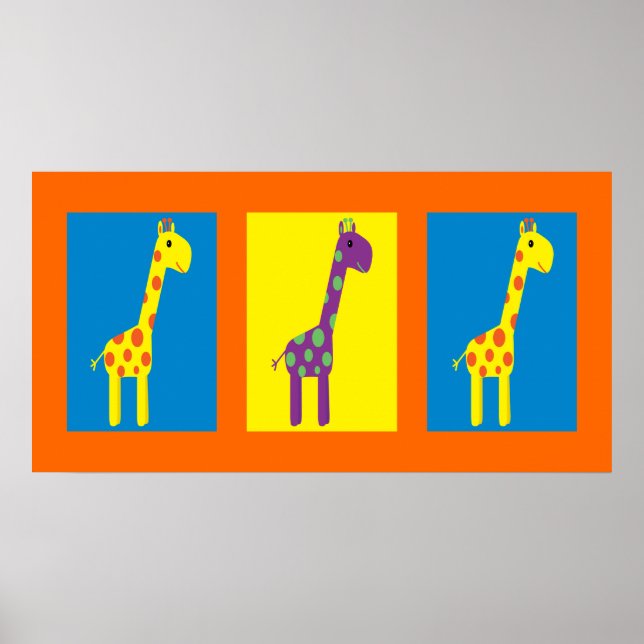 Pôster Girafas bonitas e coloridas personalizáveis (Frente)