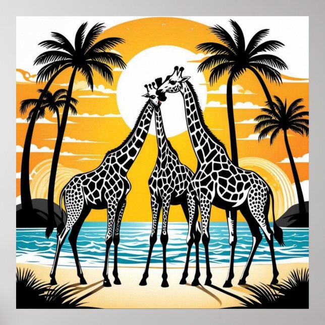 Poster Girafas na praia (Frente)