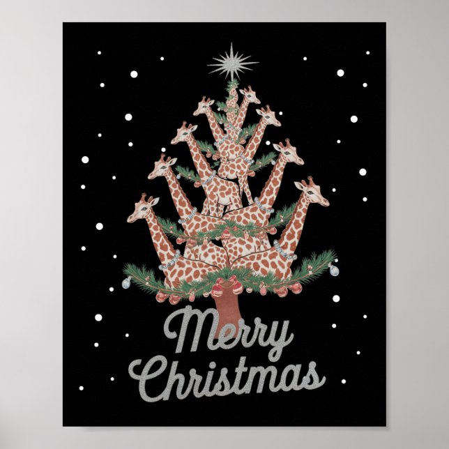 Poster Girafas Xmas Árvore Girafa Feliz De Natal Ch (Frente)