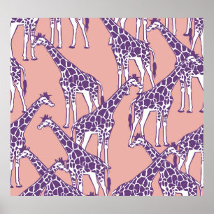 Poster Giraffe Colorful Spots Vintage Safari Ilustração