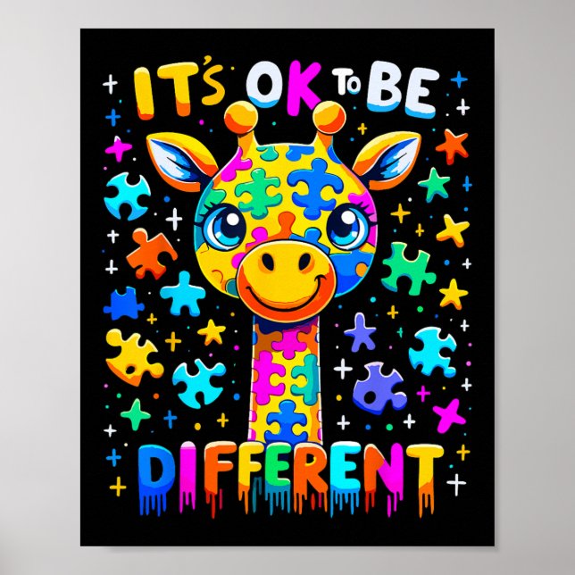 Poster Giraffe Conscientização do Autismo É Ok Ser Difere (Frente)