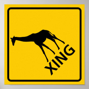 Poster Giraffe Crossing Highway Sign