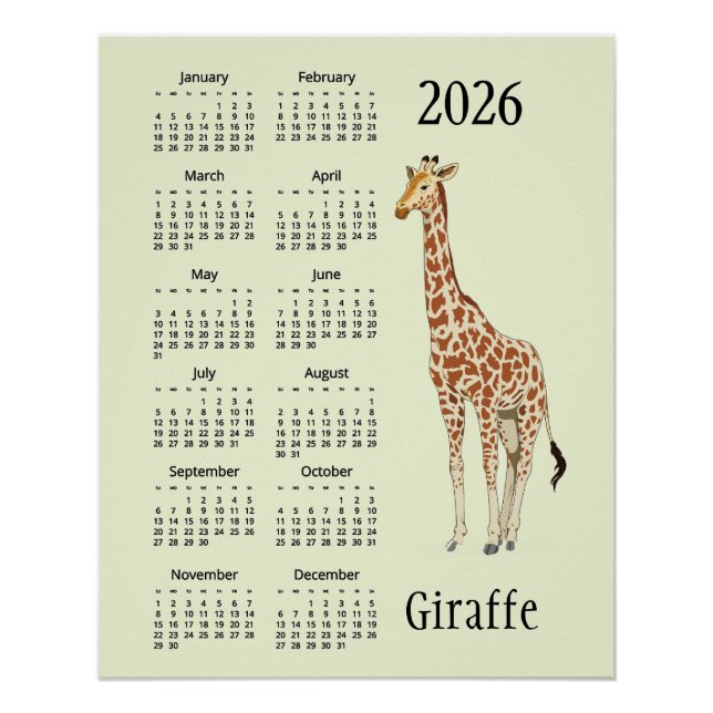 Pôster Giraffe Design 2026 Calendar Poster (Frente)