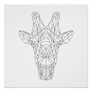 Pôster Giraffe Head Geométrico Black & White Modern Art