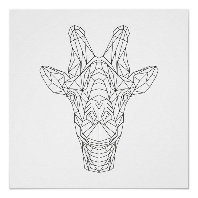 Pôster Giraffe Head Geométrico Black & White Modern Art (Frente)