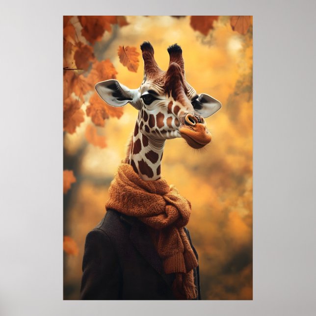 Poster Giraffe in Fall Clothes Art Print, Autumn (Frente)