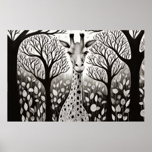 Poster Giraffe Peaceful Nature Prairie Sketch Desenho Art