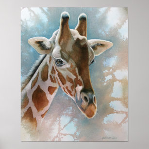 Poster Giraffe Portrait Animal Watercolor 16x20