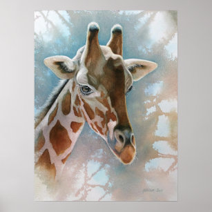 Poster Giraffe Portrait Animal Watercolor 18x24