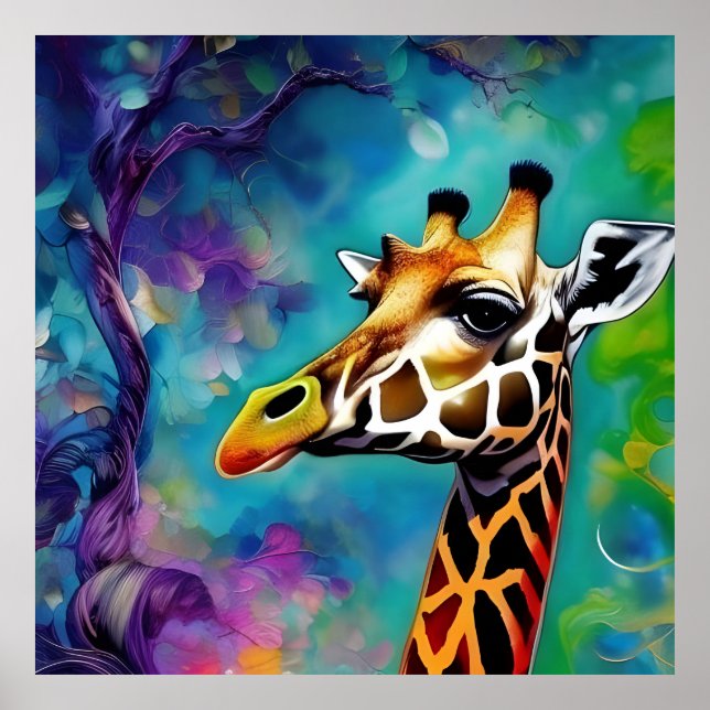 Poster Giraffe Portrait Colorida (Frente)