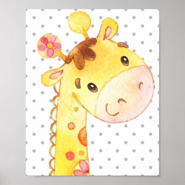Poster Giraffe Safari Jungle Cute Nursert Gift (Frente)