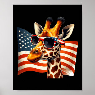 Poster Giraffe Sungles Bandeira Americana Patriótica 4º D