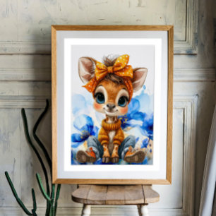 Pôster Giraffes com laço de bolinhas papoulas azuis