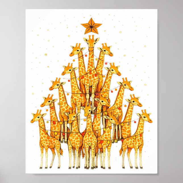 Poster Giraffes Forming Christmas Tree Lights Star Safari (Frente)
