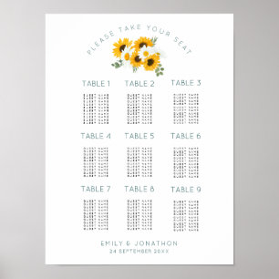 Poster Girassóis 9 Mesas 90 Gráfico de Lugares Convidad