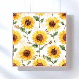 Poster Girassóis Amarelos Aquarela Floral Caprichoso