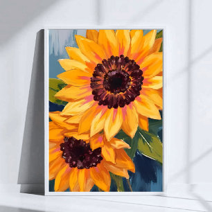 Poster Girassóis Amarelos Pintura Floral em Aquarela
