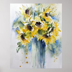 Poster Girassóis - Arte por Aquarela