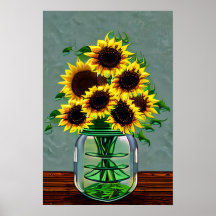 Girassóis bonito em Vases de Vidro
