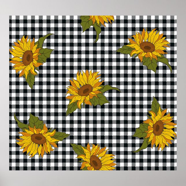 Poster Girassóis, búfalos brancos pretos, florais. (Frente)
