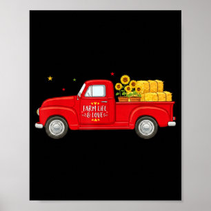 Poster Girassóis Caminhão Vermelho Vida na Fazenda e Colh