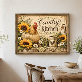 Poster Girassóis de Frango Cozinha Fazenda Rústica