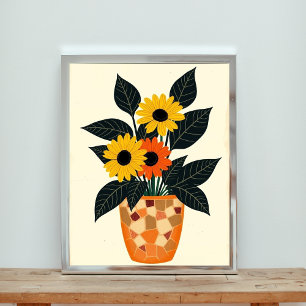 Poster Girassóis e Daisy Mosaic Mestre Vibrantemente Pote