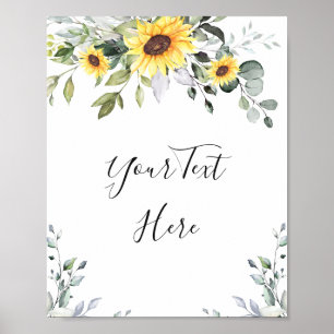 Poster Girassóis Elegantes Eucalipto Folhagem Personaliza