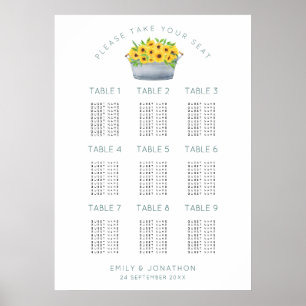 Poster Girassóis Rústicos 9 Mesas 90 Gráfico de Sentad