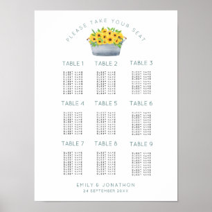 Poster Girassóis Rústicos 9 Mesas 90 Gráfico de Sentad
