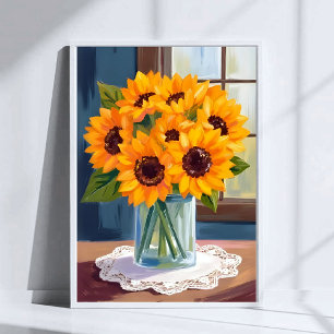 Poster Girassóis Serenos   Aquarela Floral Amarela