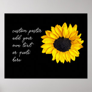 Poster girassol amarelo em preto adicione seu próprio tex