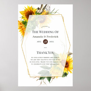 Poster Girassol Aquarela Boas-Vindas Casamento Rústico