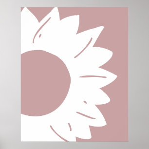 Poster Girassol Branco em Arte Abstrata de Parede Rosa Em