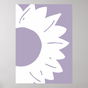 Poster Girassol Branco em Arte Abstrata de Parede Roxa
