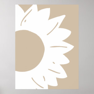 Poster Girassol Branco em Arte de Parede Abstrata Bege