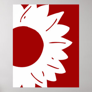 Poster Girassol Branco na Arte Abstrata de Parede Vermelh