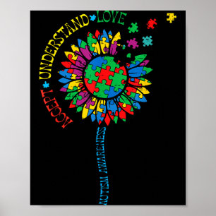 Poster Girassol de conscientização do autismo quebra-cabe
