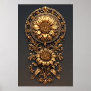 Poster Girassol dourado para Sala de Estar & Presente Lux