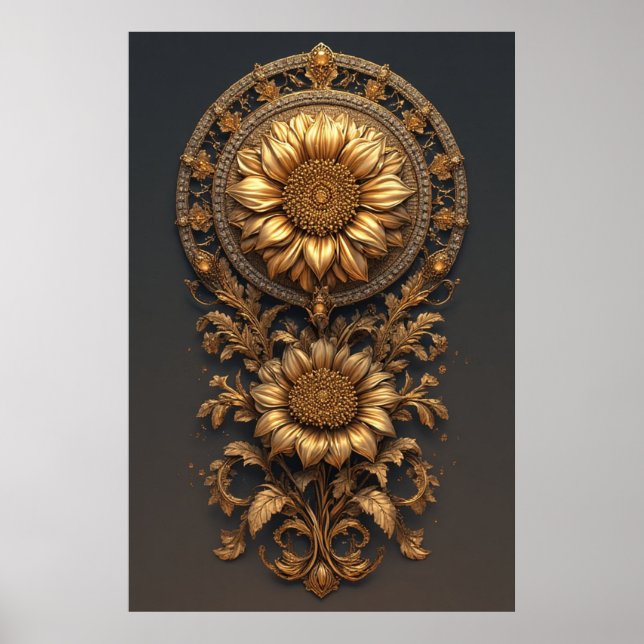 Poster Girassol dourado para Sala de Estar & Presente Lux (Frente)