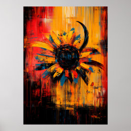 Poster Girassol Expressionista Contemporâneo em Flor Radi