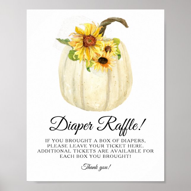 Poster Girassol Floral White Pumpkin Bebê Fralda Raffle (Frente)