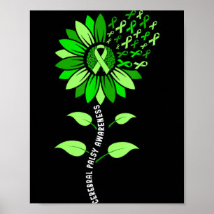 Poster Girassol laço verde paralisia cerebral pc conscien