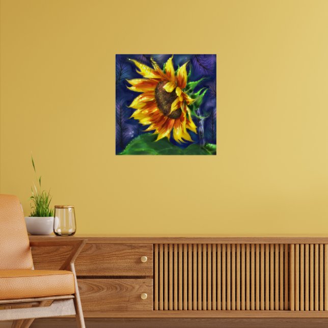 Poster Girassol na Noite Amarelo Azul Flor Floral (Sala de Estar 2)