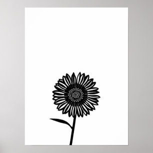 Poster Girassol preto e branco minimalista