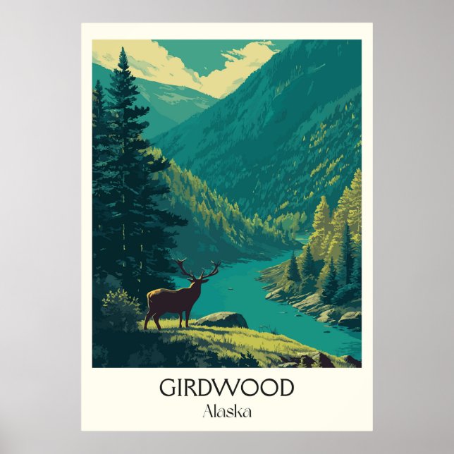 Poster Girdwood Alaska Forest Deer Nature (Frente)