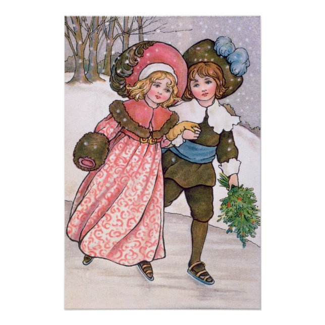 Pôster Girl and boy ice skating - Florence Hardy (Frente)